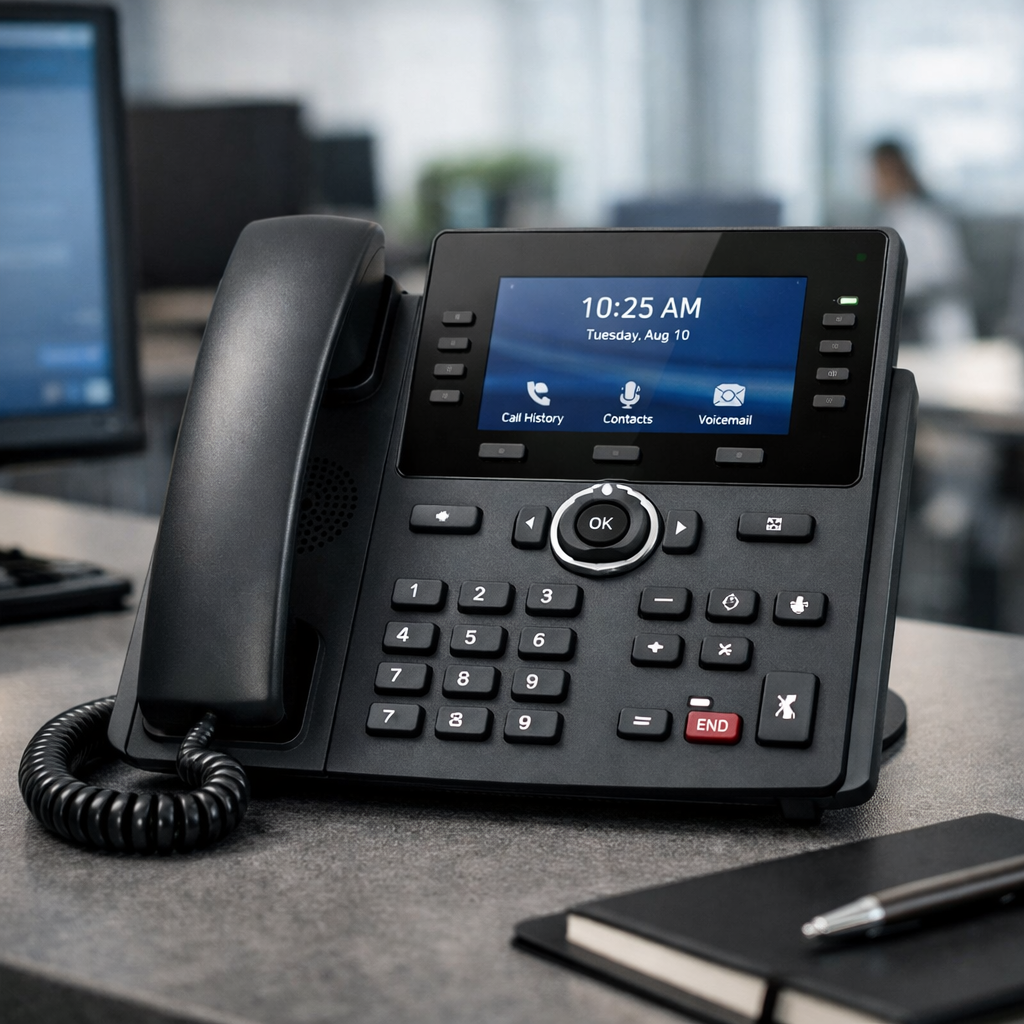 Professional office IP phone on a meeting room desk