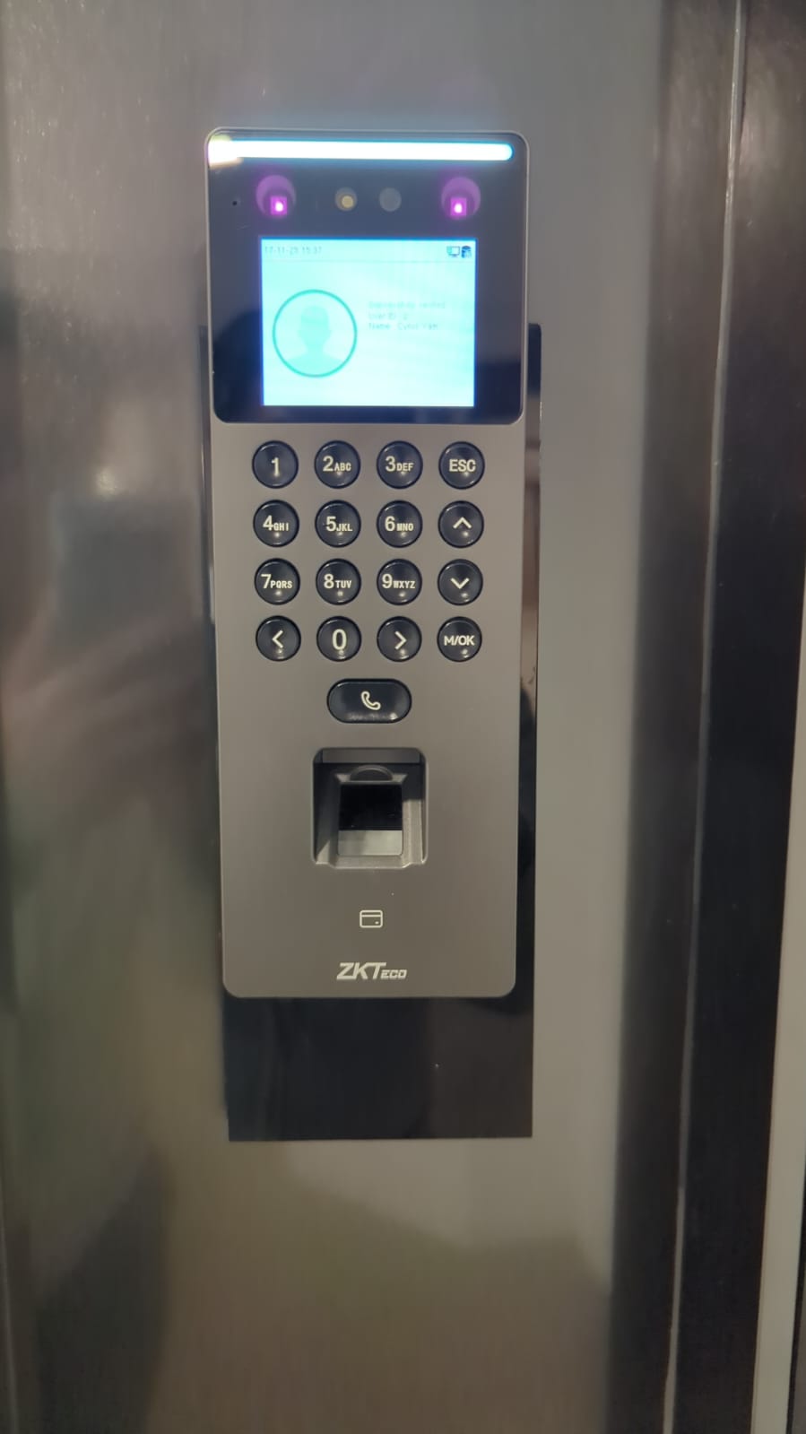 Professional installation of ZK Face reader for office facial recognition door access in Singapore